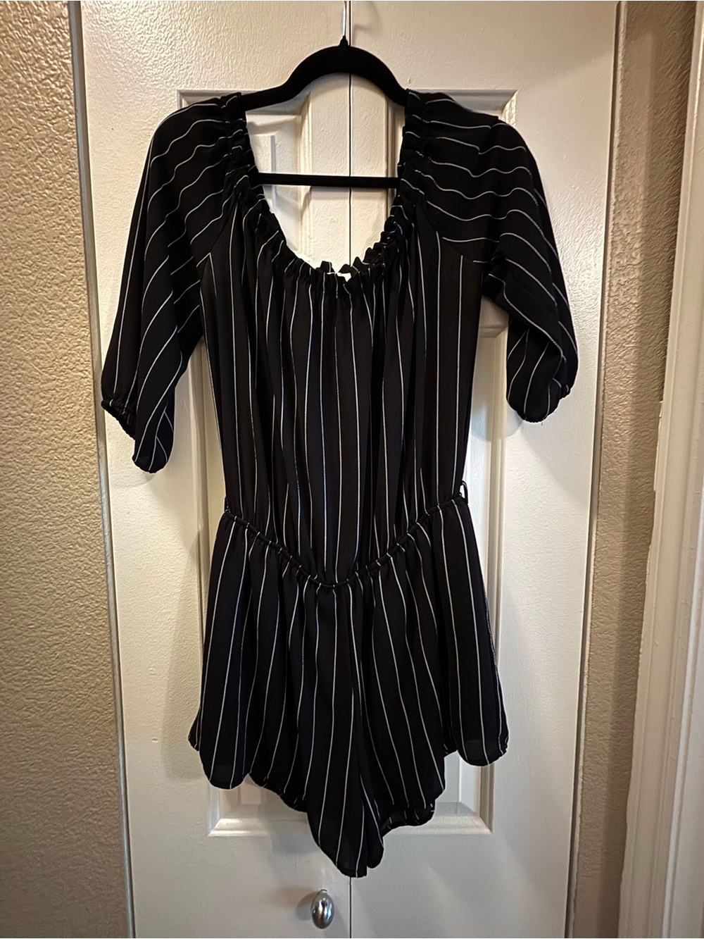 Active USA Black & White Striped Short Romper